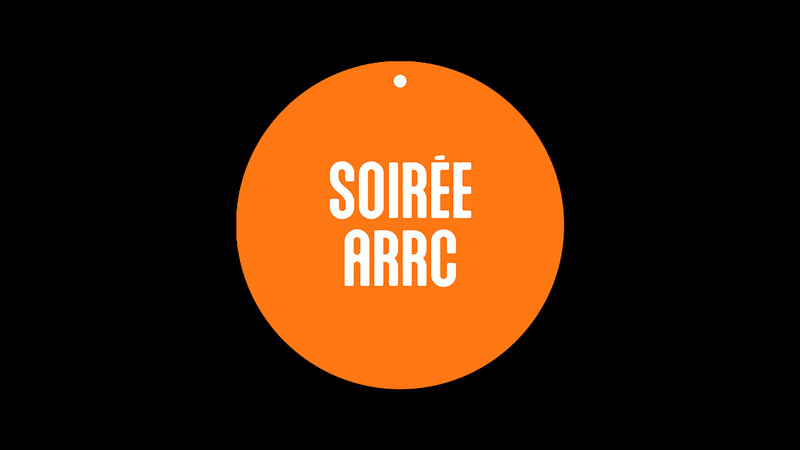 Texte dans un rond orange : Soirée ARRC