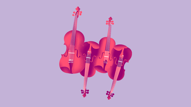 Illustration de trois violons et un violoncelle.